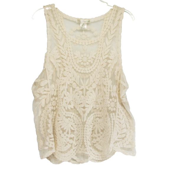 Women's XL Lace Tank SAY WHAT Y2K Boho Ivory Cotton Blend Blouse Beach Cover Up - Picture 1 of 4